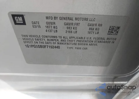 2015 Chevrolet Cruze Ltz из США, поврежденный, VIN 1G1PG5SB0F7192440